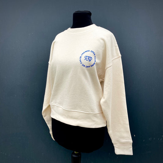 "Open Your Mind And We Can Be Friends" Sweater Cropped (Vintage White)